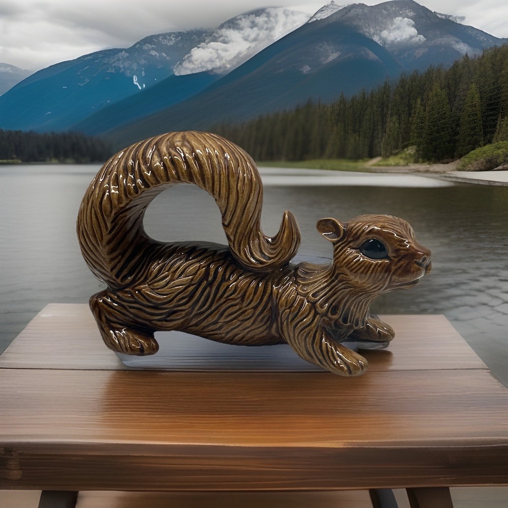 Vintage Brown Glazed Ceramic Squirrel Figurine Animal Decor Collectible
